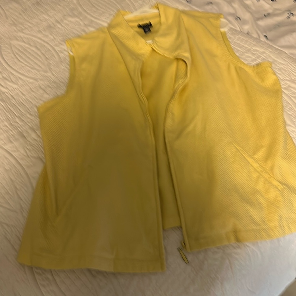 Eileen Fisher Womens Light Yellow Textured Full Zip Cotton Vest